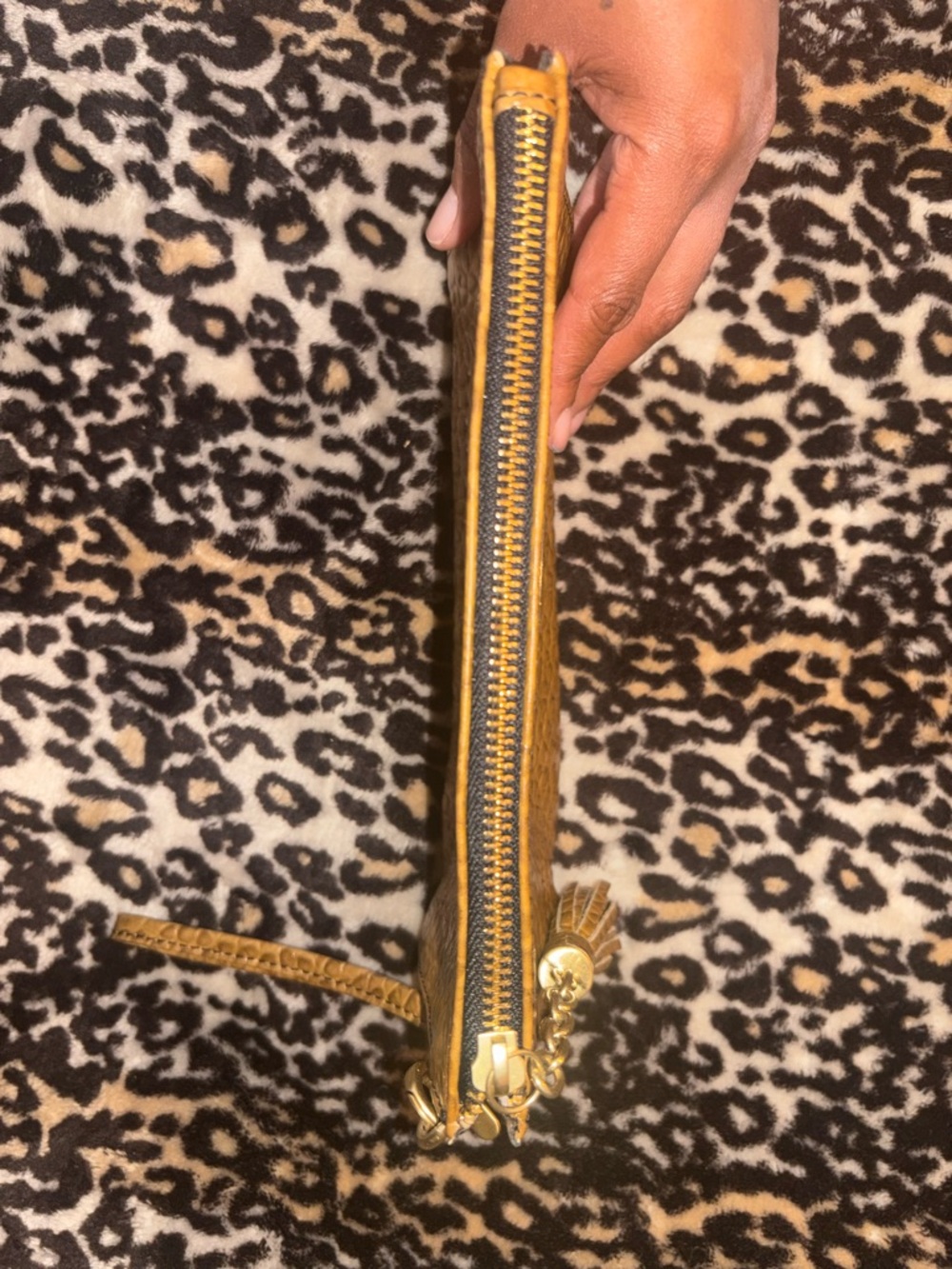 Brahmin Cognac Pebbled Leather Zip Wristlet with Tassel - Picture 4 of 5